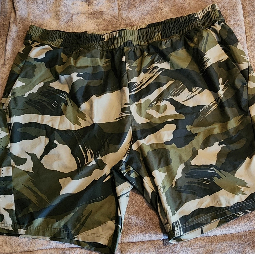Green Camo Swim Shorts.